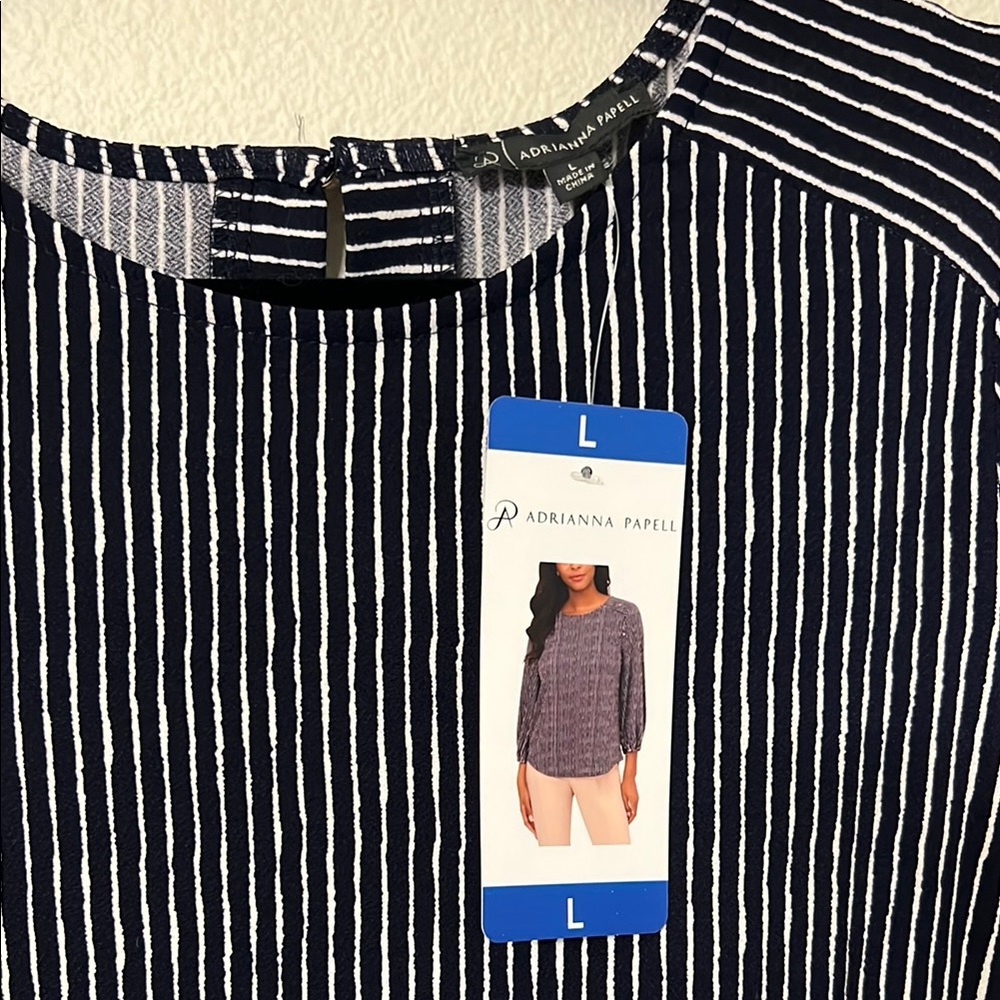Adrianna Papell Navy and White Striped Blouse - Picture 3 of 5